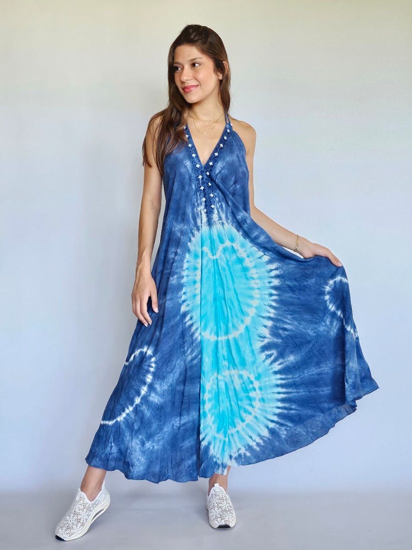 Backless Tie Dye Boho Dress