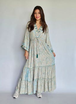 Beige & Aqua Boho Dressindex