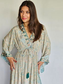 Beige & Aqua Boho Dressindex