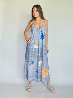 Paint Splatter Flowy Denim Dressindex