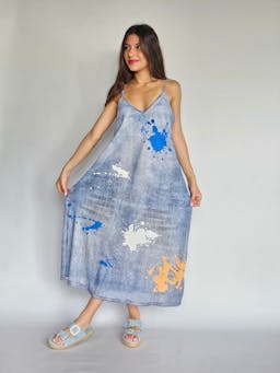 Paint Splatter Flowy Denim Dressindex