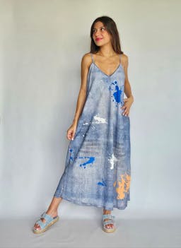 Paint Splatter Flowy Denim Dressindex