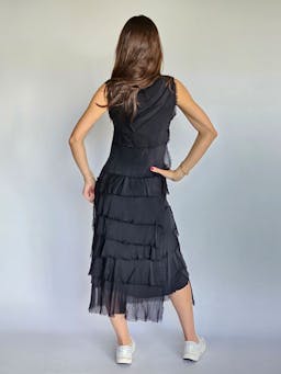 Ruffled Black Round Neck Silk Dressindex