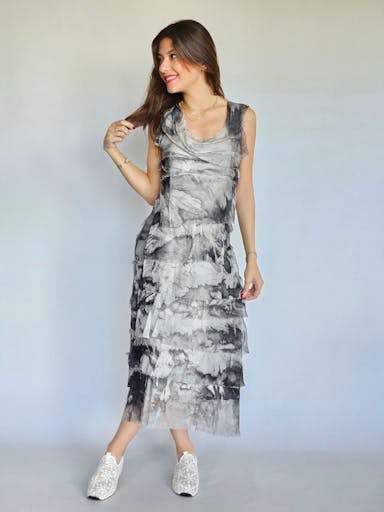 Ruffled Round Neck Silk Dress