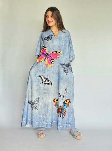 Short Sleeve Flowy Denim Dress