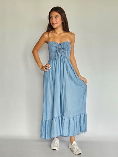 Strapless Denim Flowy Dress