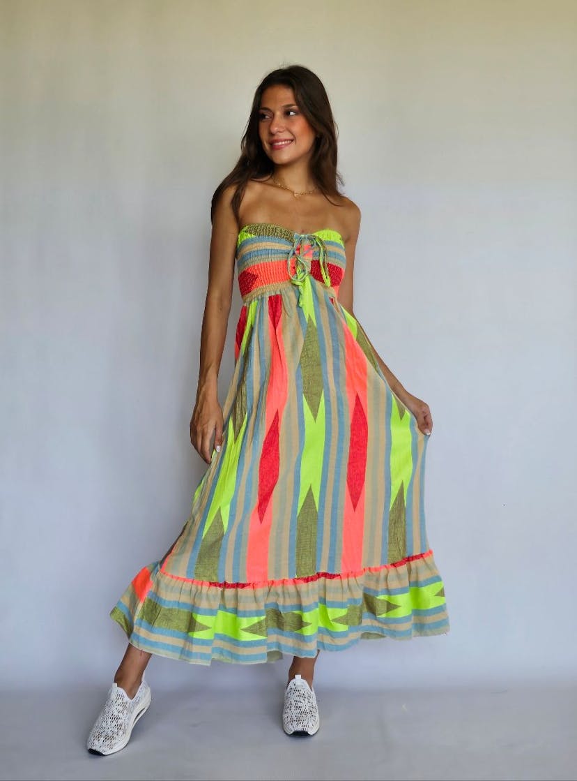 Strapless Flowy Colorful Dress