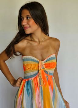 Strapless Flowy Colorful Dressindex