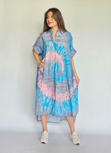 Tie Dye Flowy Denim Dress