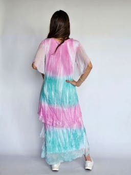 V-Neck Aqua & Pink Silk Dressindex