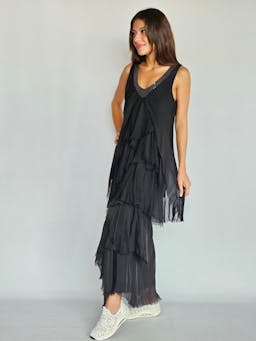 V-Neck Silk Dress with Sequinsindex