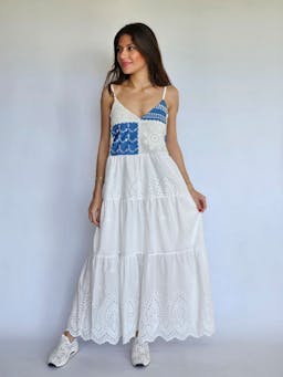 White & Denim Embroidered Dressindex