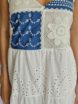 White & Denim Embroidered Dressindex