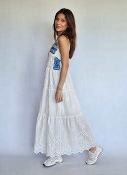 White & Denim Embroidered Dressindex