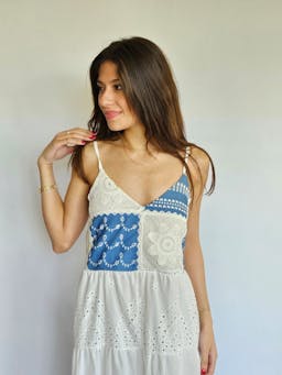 White & Denim Embroidered Dressindex