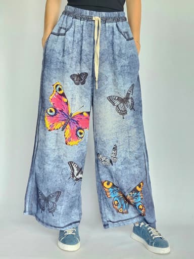 Butterflies Denim Flowy Pants