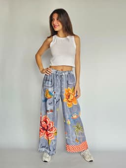 Flowers Denim Flowy Pantsindex