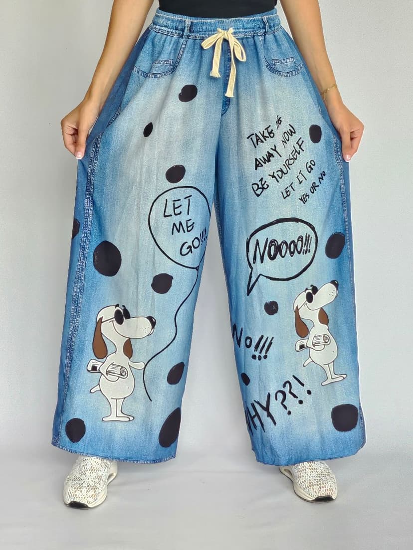 Snoopy Denim Flowy Pants