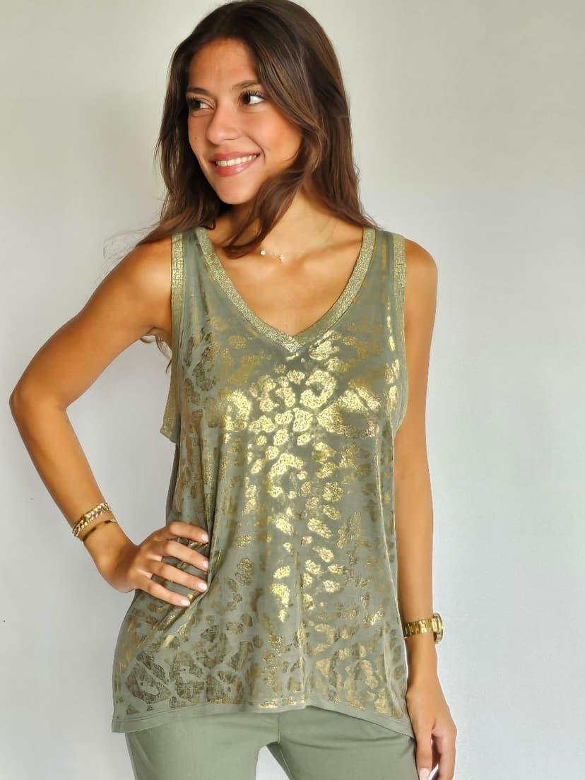 Olive Green Leopard Top